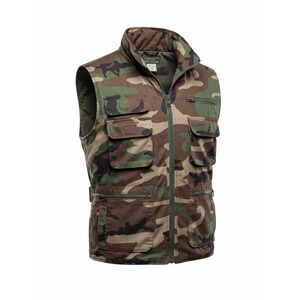Fox Outdoor Vest Mens sz  M Woodland Camo Cotton Stowed Hood Tactical Utility